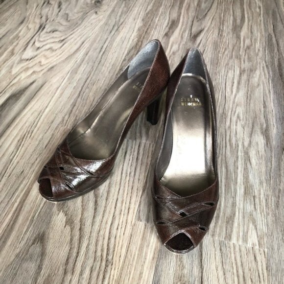 Stuart Weizmann Leather Open Toe Kitten Heel Pump‎ - Picture 1 of 4